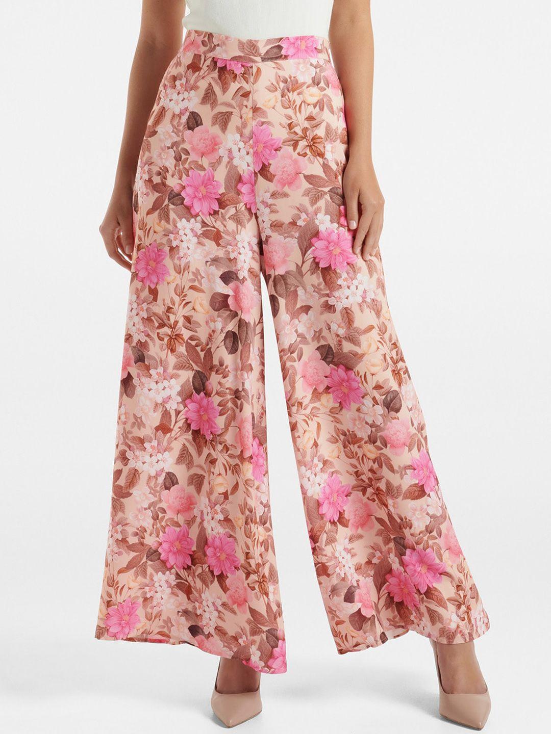 forever new women floral printed high-rise trousers
