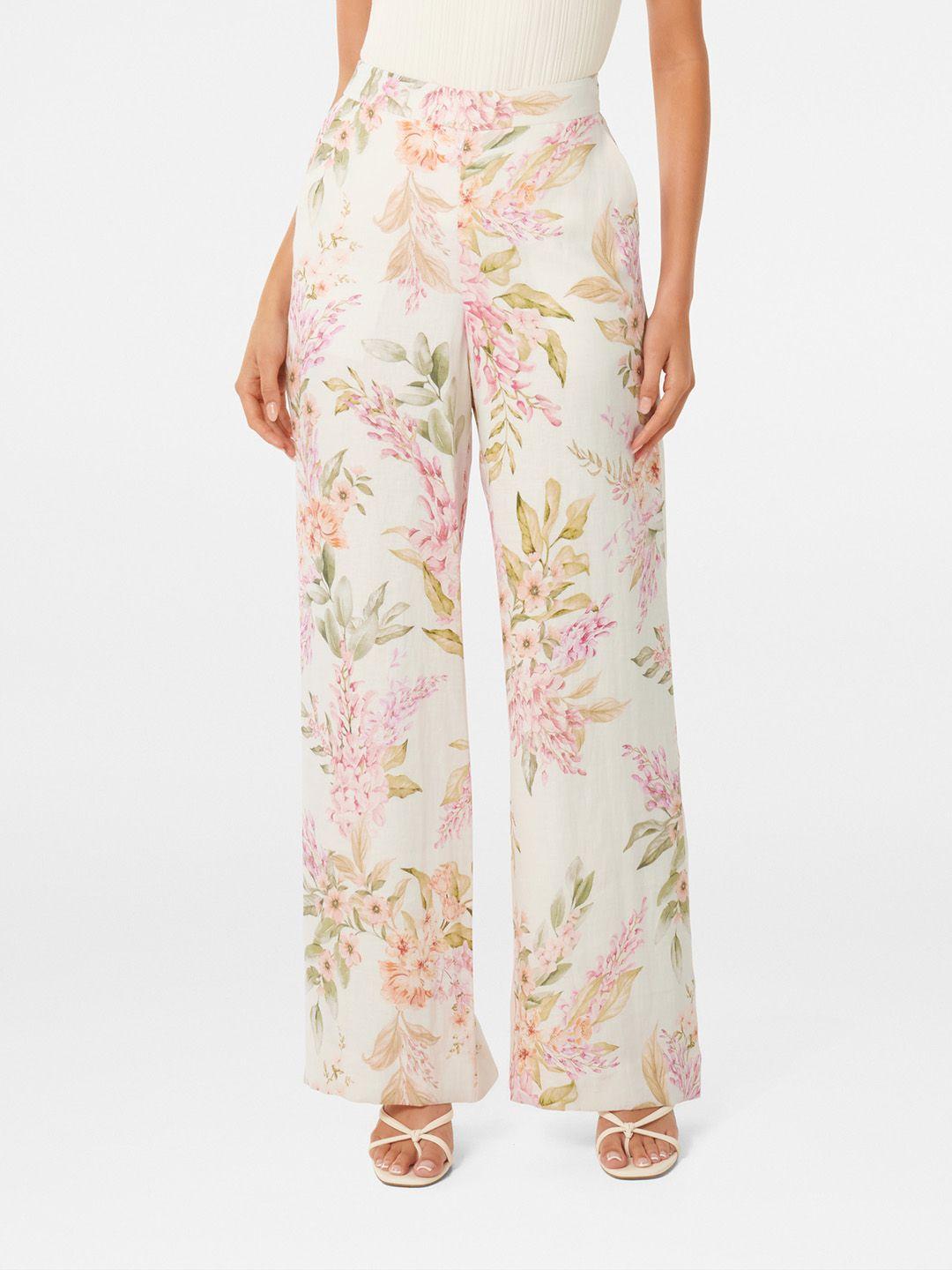 forever new women floral printed relaxed flared high-rise trousers