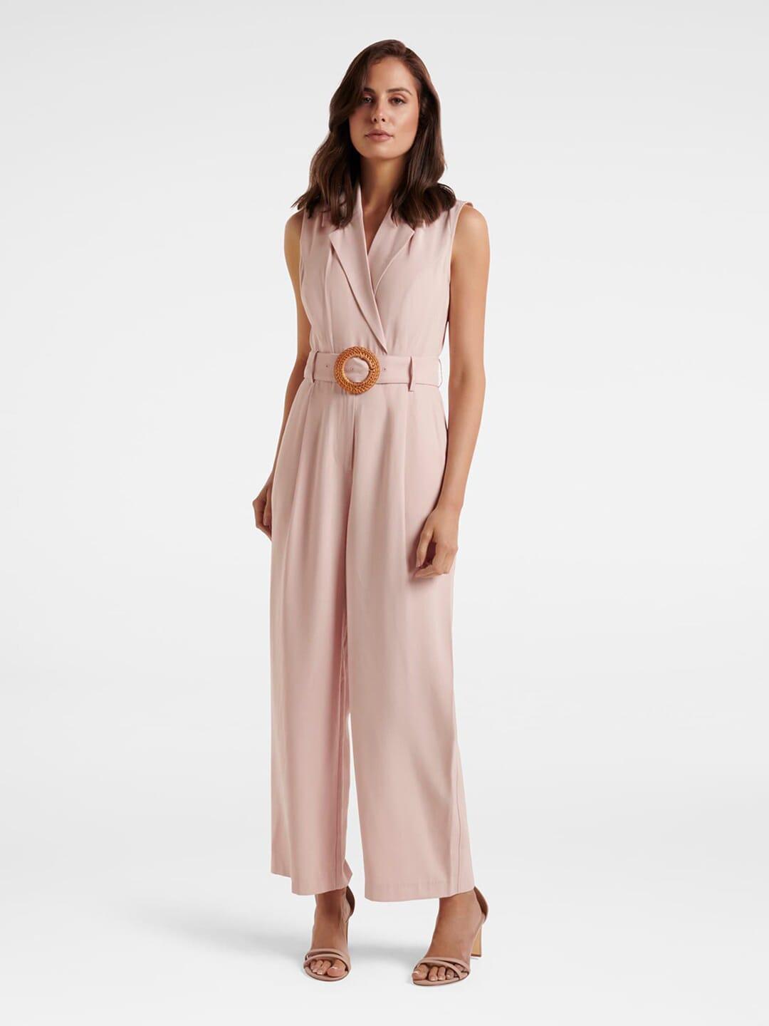 forever new women peach-coloured basic belted jumpsuit