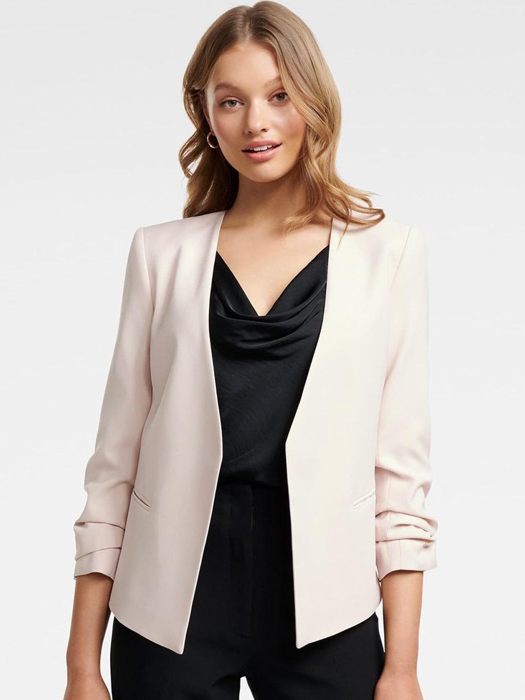 forever new women pink solid open front blazer