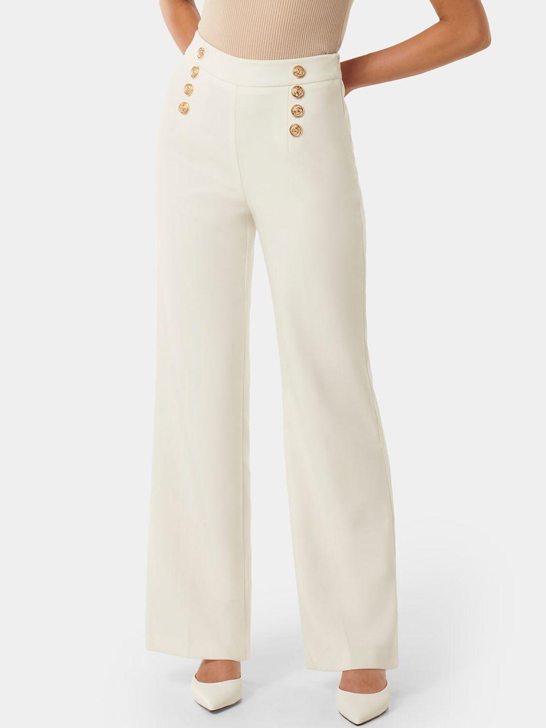 forever new women white relaxed flared high-rise trousers