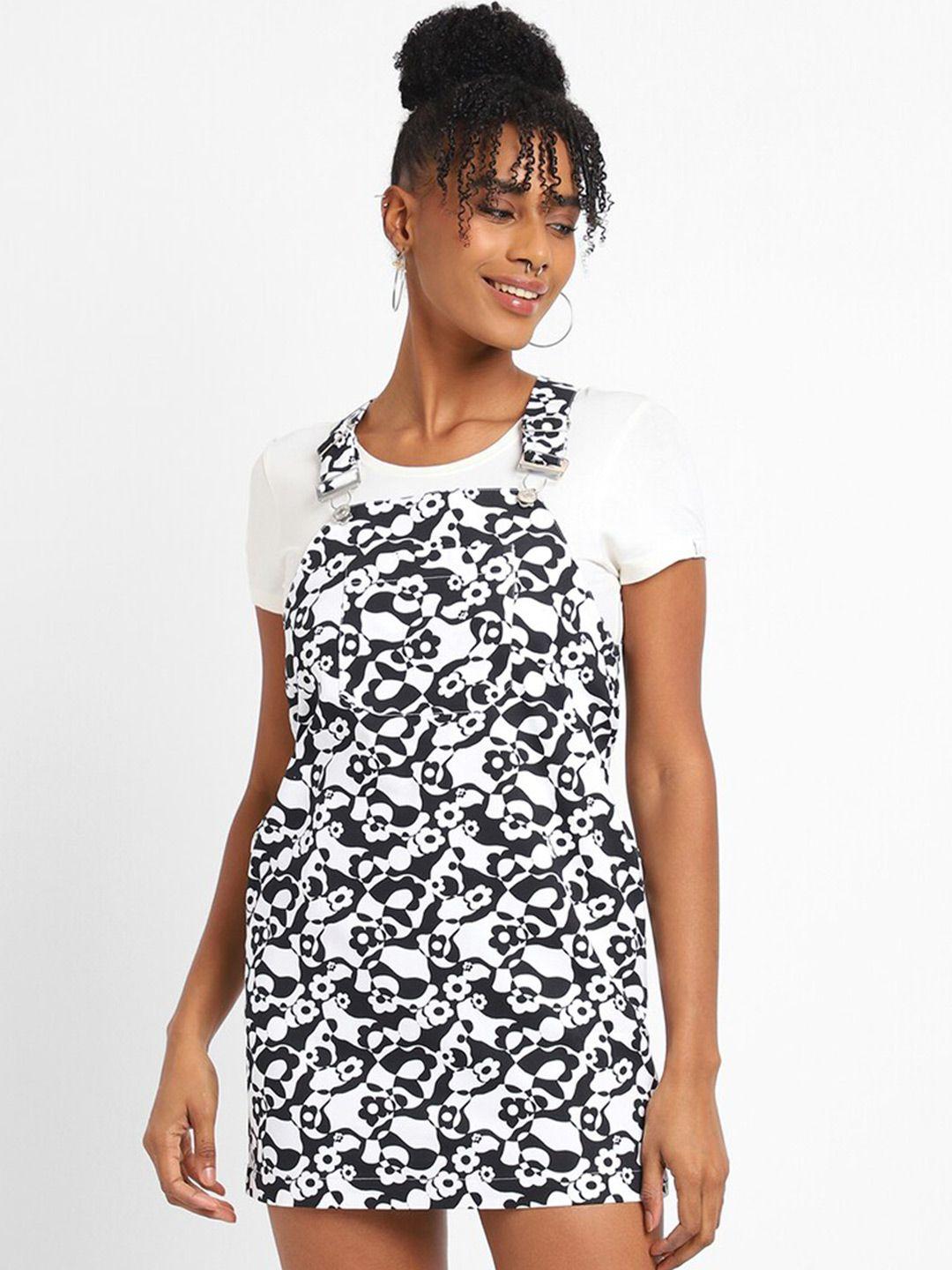 forever 21 abstract printed shoulder straps pure cotton pinafore mini dress