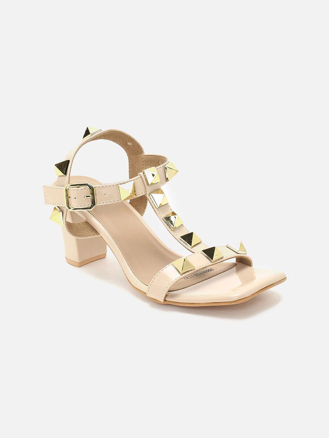 forever 21 beige embellished party block heels with buckle closure