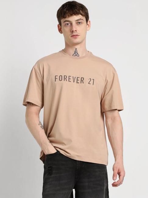 forever 21 beige loose fit printed t-shirt