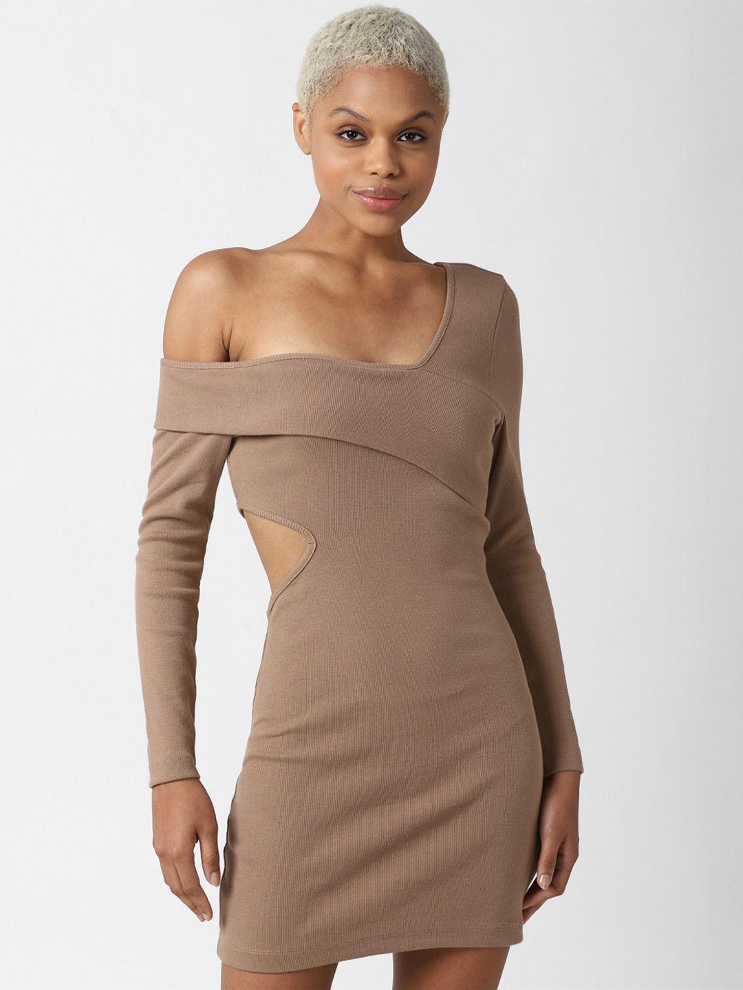 forever 21 beige off-shoulder bodycon mini dress