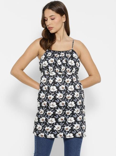 forever 21 black & off white floral print regular fit a line dress