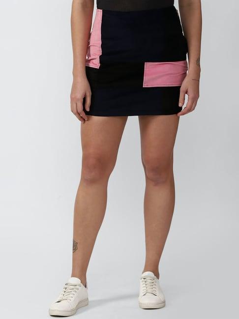 forever 21 black & pink cotton color-block skirt