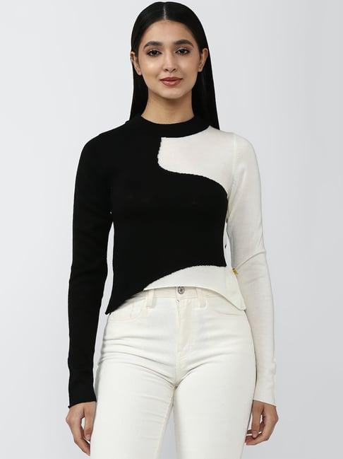 forever 21 black & white round neck sweater