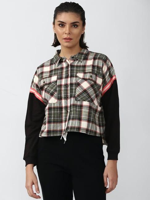 forever 21 black cotton checks shirt