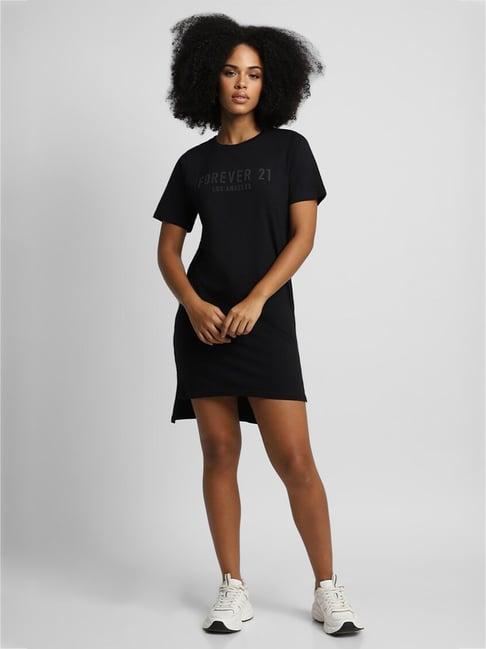 forever 21 black cotton graphic print t-shirt dress