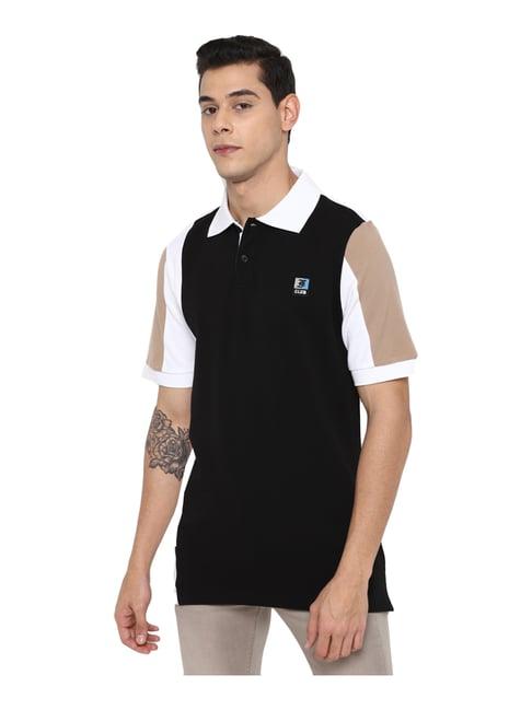 forever 21 black cotton regular fit colour block polo t-shirt