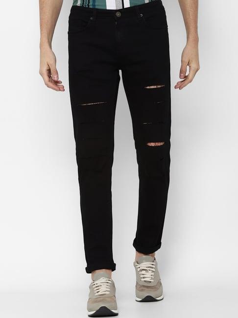 forever 21 black cotton regular fit distressed jeans
