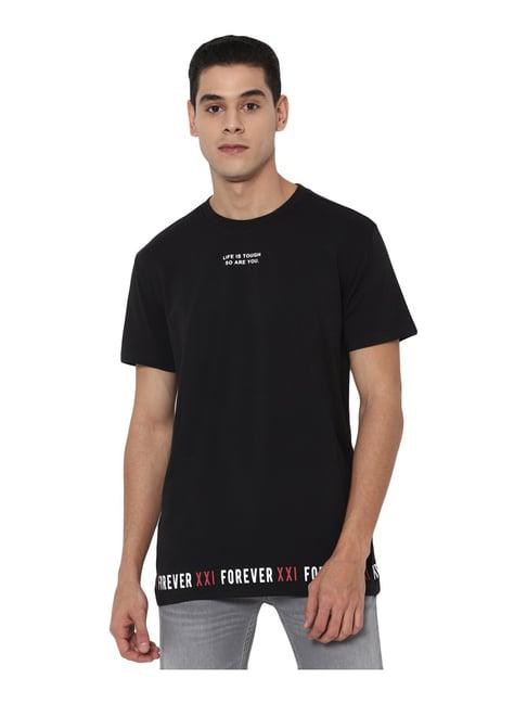 forever 21 black cotton regular fit printed t-shirt