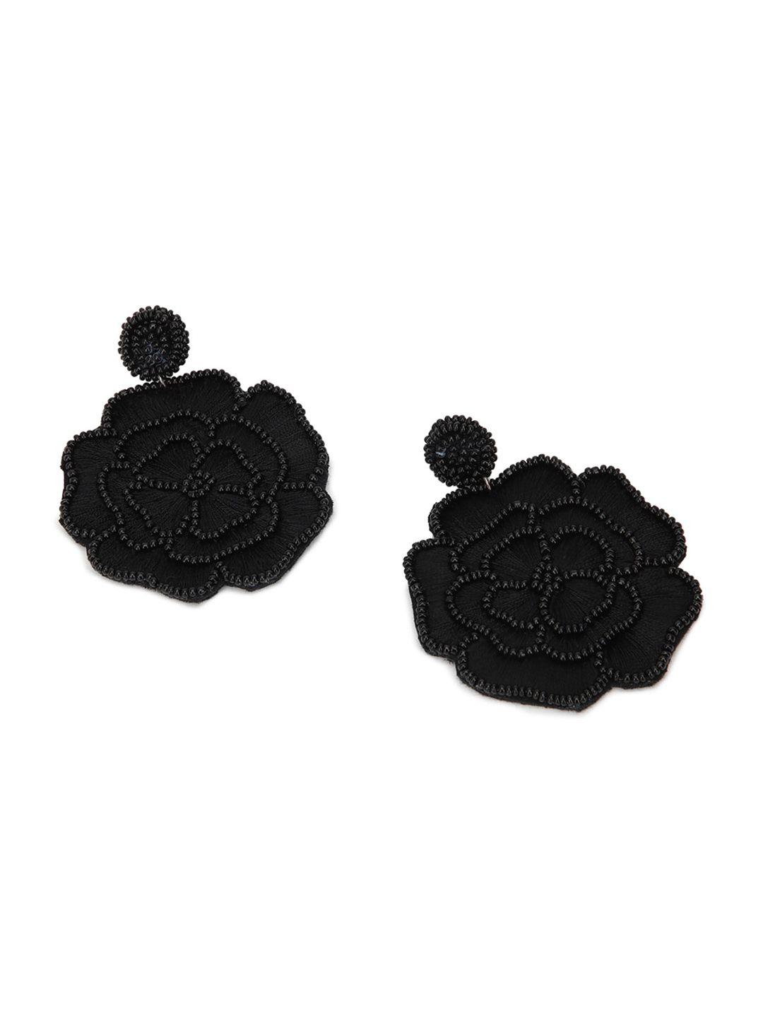 forever 21 black floral contemporary drop earrings