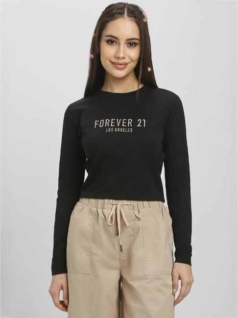 forever 21 black logo print crop top