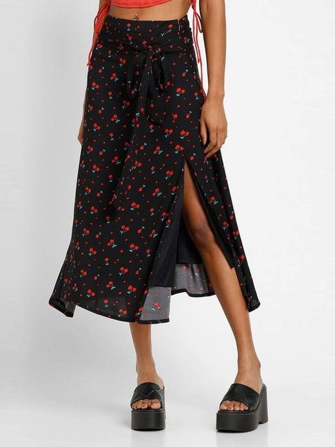 forever 21 black printed a-line skirt