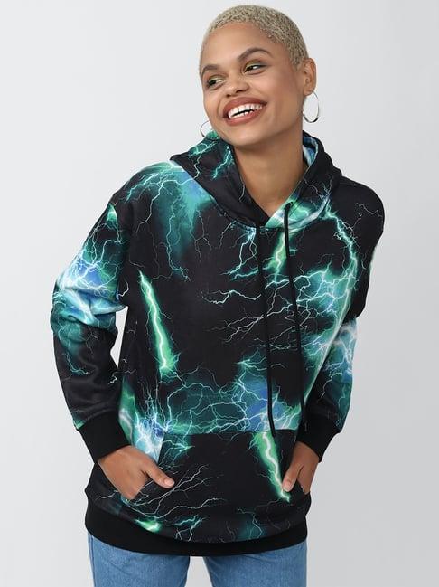 forever 21 black printed hoodie