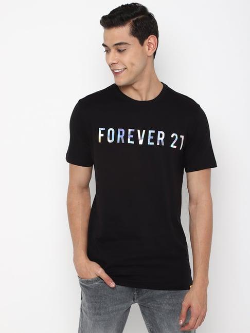 forever 21 black printed regular fit t-shirt