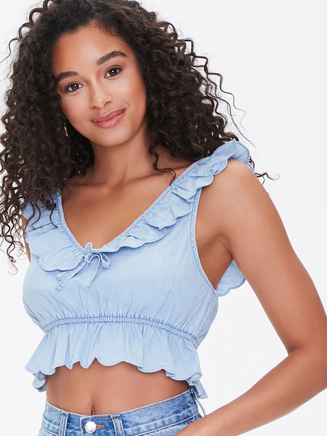 forever 21 blue cinched waist crop top