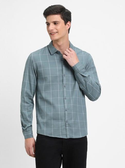 forever 21 blue cotton regular fit checks shirt