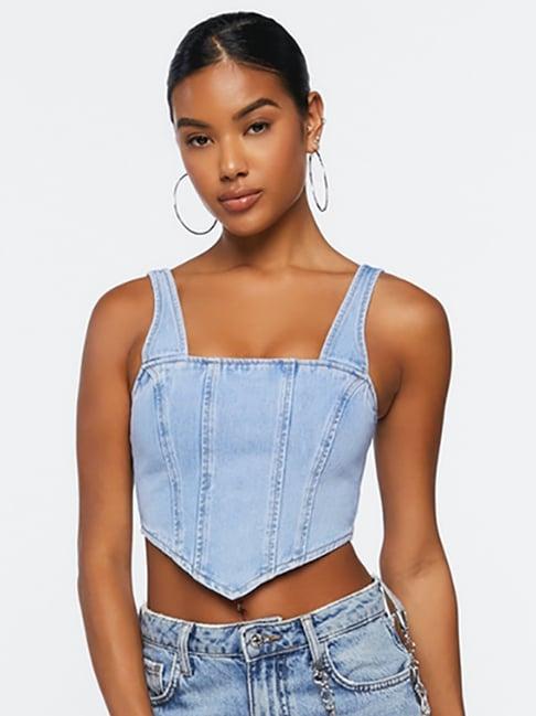 forever 21 blue cotton regular fit crop top