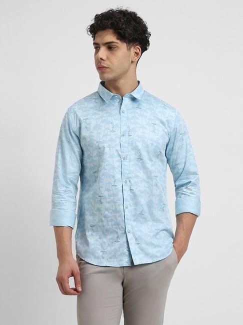 forever 21 blue cotton regular fit printed shirt