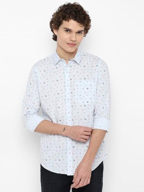 forever 21 blue cotton regular fit printed shirt