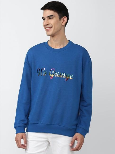 forever 21 blue cotton regular fit printed sweatshirt