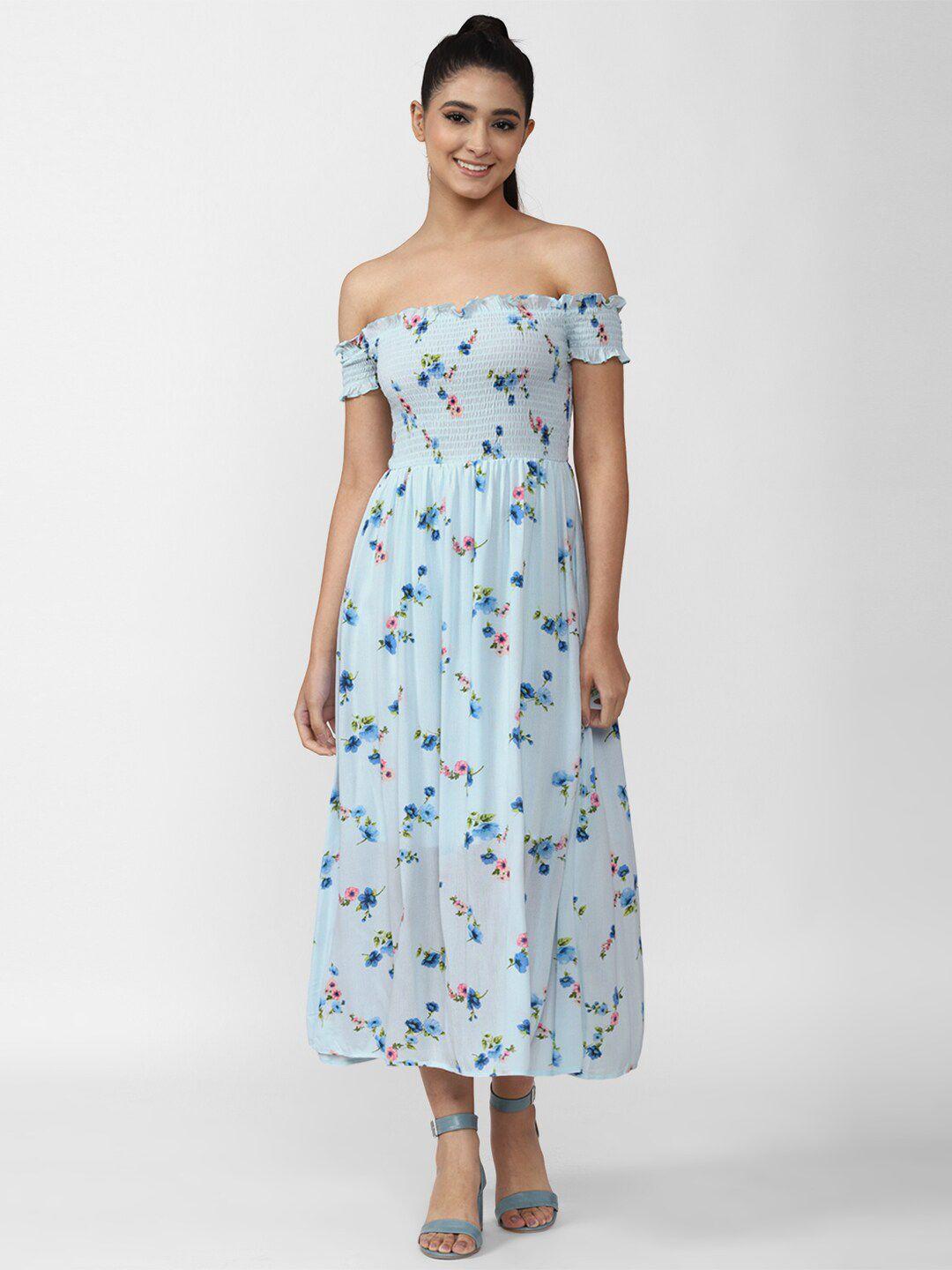 forever 21 blue floral off-shoulder midi dress