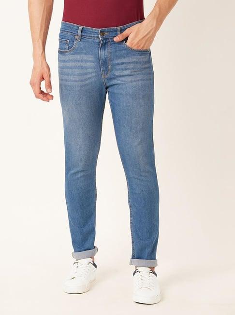 forever 21 blue mid waist straight fit regular length jeans