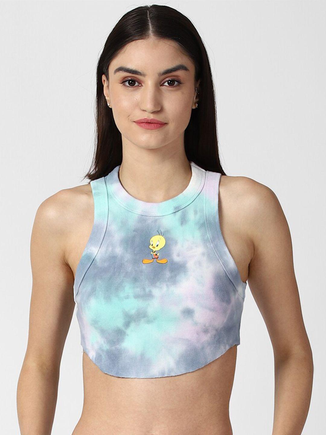 forever 21 blue print crop top