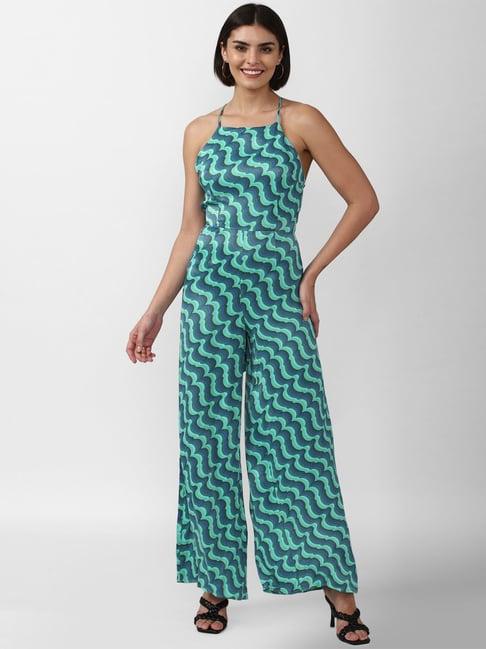 forever 21 blue printed jumpsuit