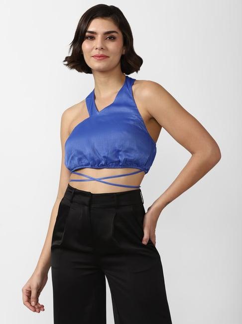 forever 21 blue self crop top