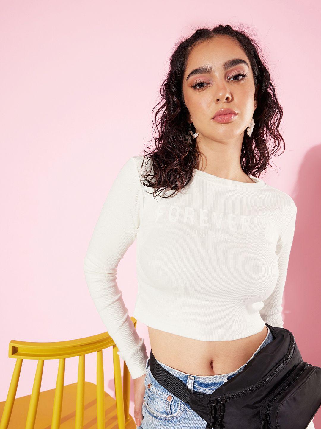 forever 21 brand logo print & ribbed knitted fitted crop top