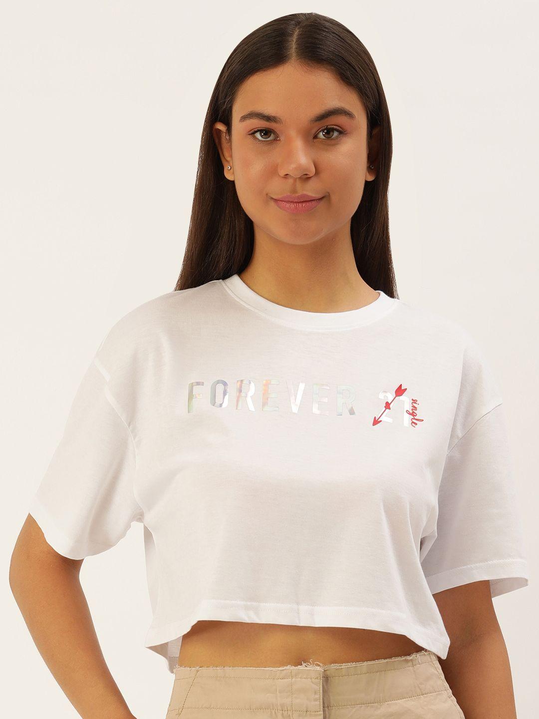forever 21 brand logo print extended sleeves boxy crop top