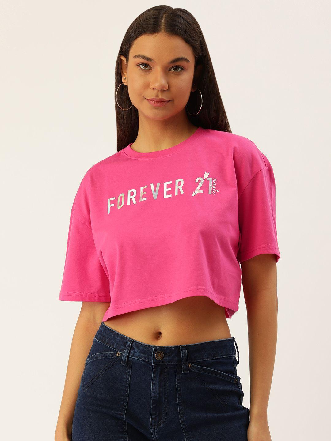 forever 21 brand logo printed drop-shoulder sleeves crop t-shirt