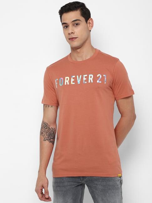 forever 21 brick red printed regular fit t-shirt