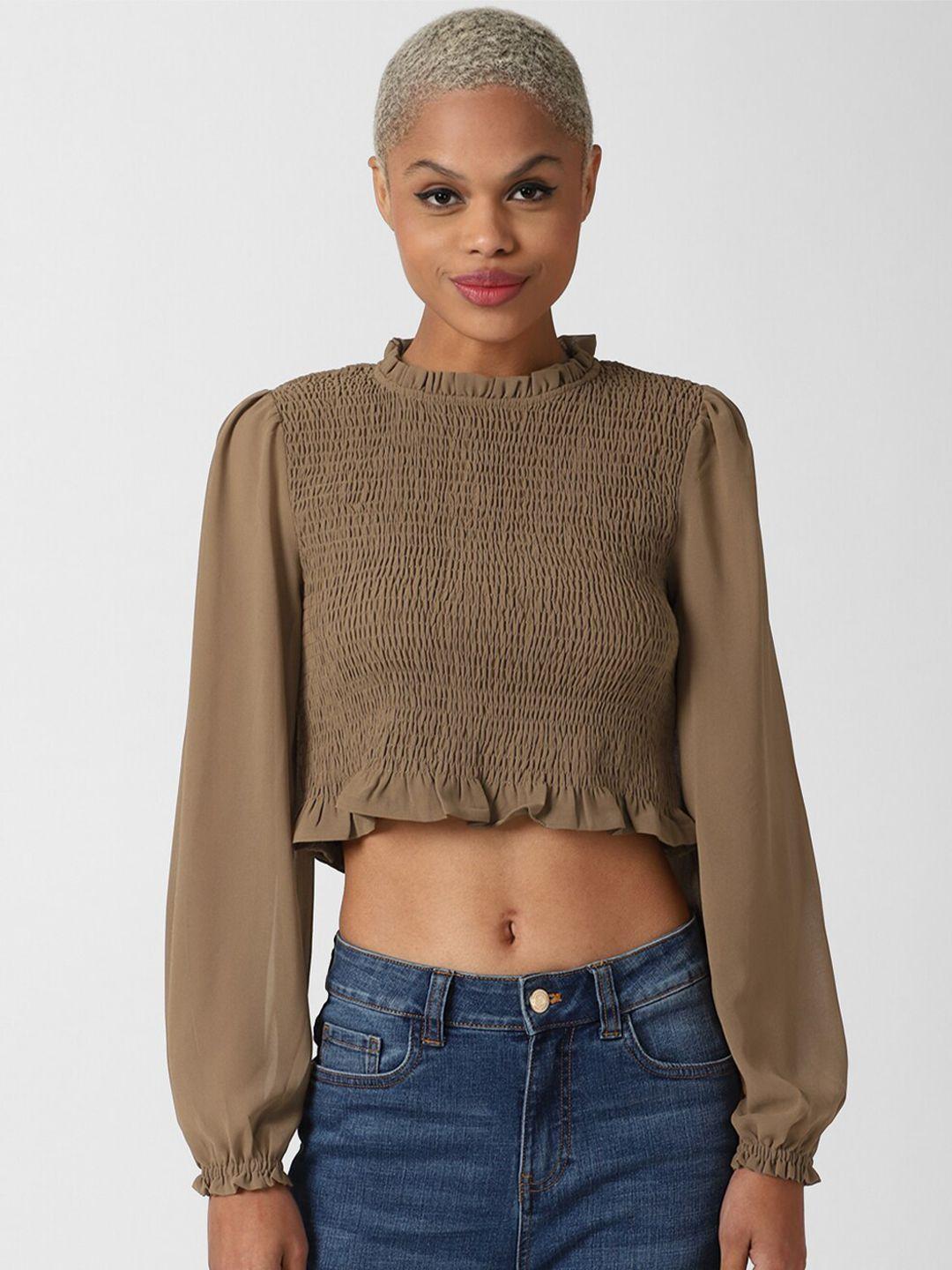 forever 21 brown bishop sleeves crop top