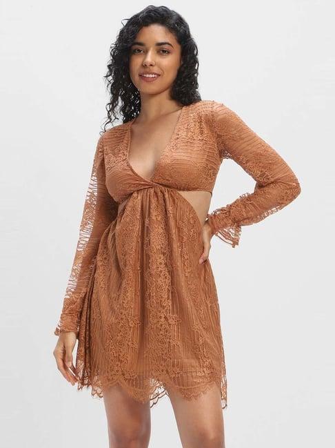 forever 21 brown blouson lace work dress