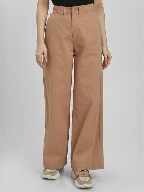 forever 21 brown cotton regular fit mid rise pants