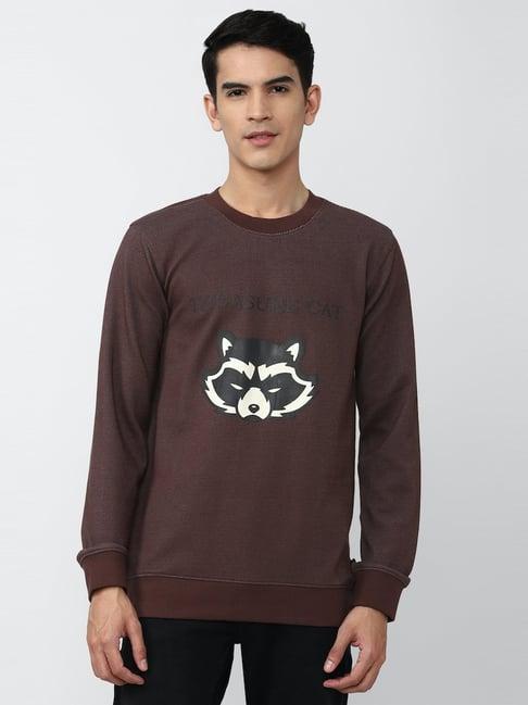 forever 21 brown cotton regular fit printed sweatshirt