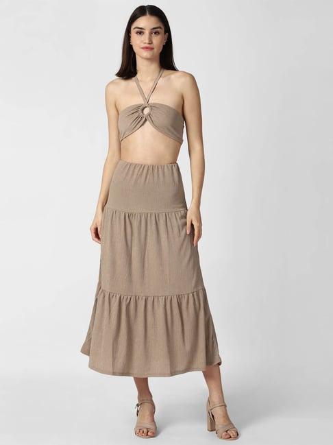 forever 21 brown crop top with skirt