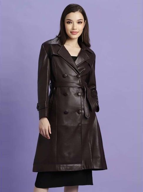 forever 21 brown regular fit long jacket