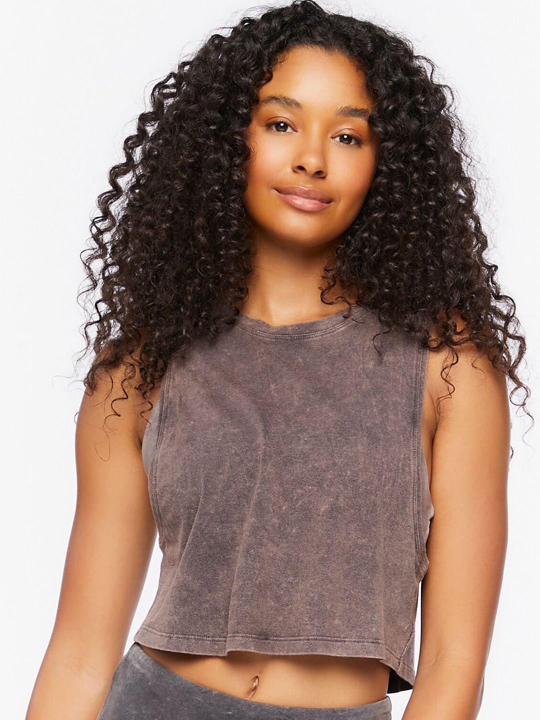 forever 21 brown sleeveless cotton boxy crop top