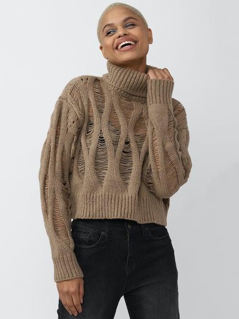 forever 21 brown textured sweater