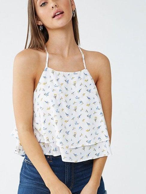 forever 21 cream & blue floral print cami top