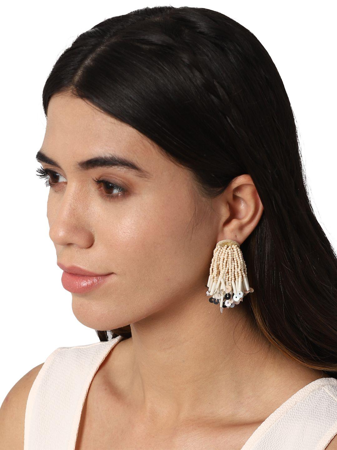 forever 21 cream-coloured beaded dome shaped drop earrings