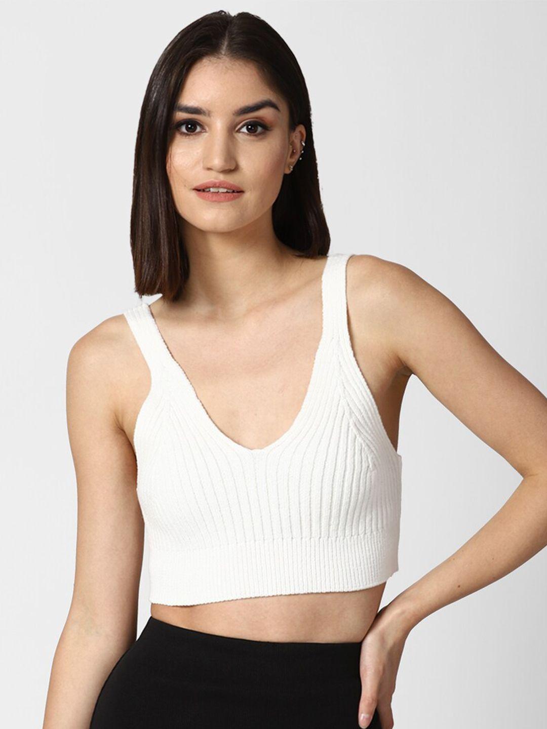 forever 21 cream-coloured ribbed crop sweater tank top