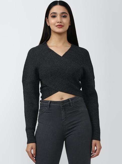 forever 21 dark grey v neck sweater