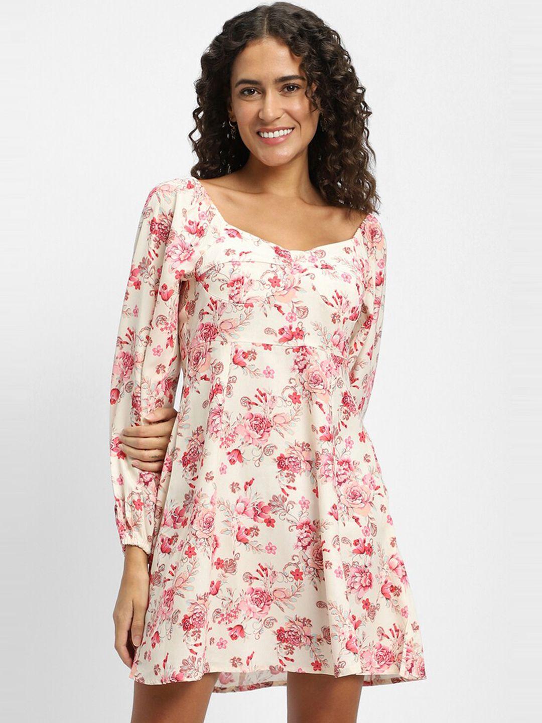 forever 21 floral printed puff sleeves fit & flare dress
